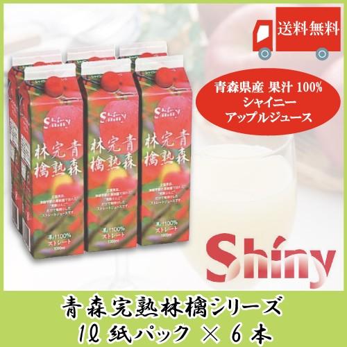 青森りんごジュース シャイニーアップルジュース 青森完熟林檎 1L ×6本 紙パック送料無料