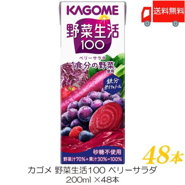 カゴメ 野菜生活100 ベリーサラダ 200ml 紙パック ×48本 (12本入×4ケース) 送料無...