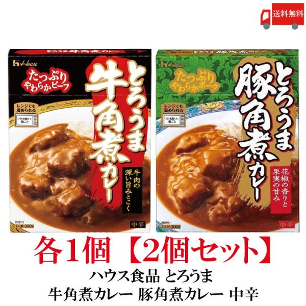 送料無料 ハウス食品 とろうま 牛角煮カレー 豚角煮カレー 中辛 各1個 【2個セット】