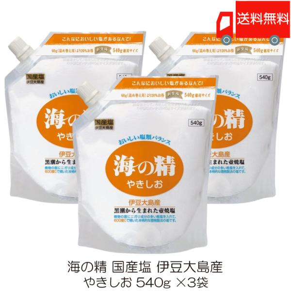 海の精 やきしお 540g ×3袋 (スタンドパック) 送料無料