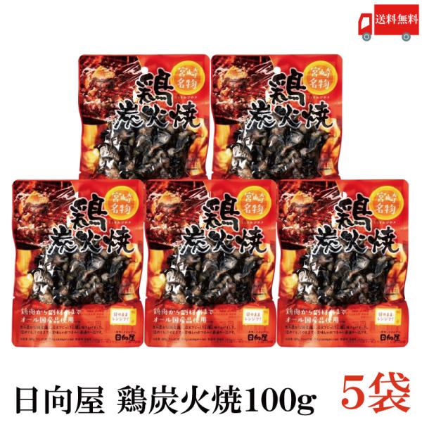 送料無料 日向屋 宮崎名物 鶏炭火焼 100g ×5個【国産 無添加 やき鳥】