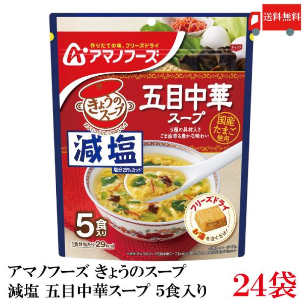 送料無料 アマノフーズ 減塩 きょうのスープ 五目中華スープ 5食入り ×24袋【4箱】