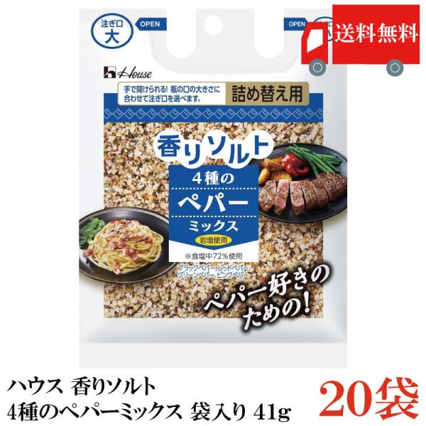 送料無料 ハウス 香りソルト 4種のペパーミックス 袋入り 41g ×20袋