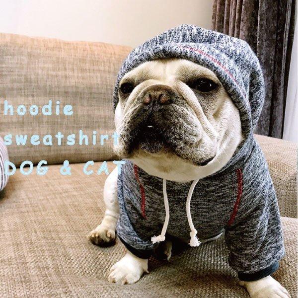 【在庫一掃SALE】犬服 スウェットパーカー 裏起毛 フード 抜け毛防止  服 犬 猫 フレンチブル...