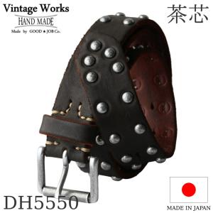 ヴィンテージワークス レザースタッズベルト DH5550 茶芯 5ホール Vintage Works Leather belt メンズ アメカジ 極厚 本革ベルト 日本製 プレゼント｜quriousweb