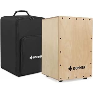 Donner カホン Cajon 打楽器 木製 フルサイズ ボックスドラム 内部ギター弦 カホンバッグ ゴム足付き ストリング 上品なバーチ