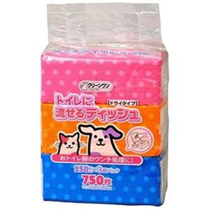 クリーンワン トイレに流せるティッシュ ペット用 ドライタイプ (250枚×3p)×2個 (まとめ買い)｜quvmall2