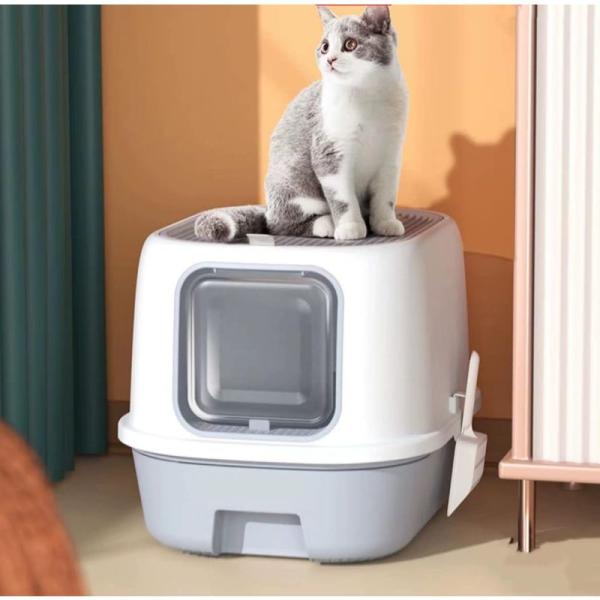 ＴＹ N&amp;S 猫用トイレ本体 スコップ付き 大型トイレ 引き出し式 ツードア ２WAY出入り方 掃除...