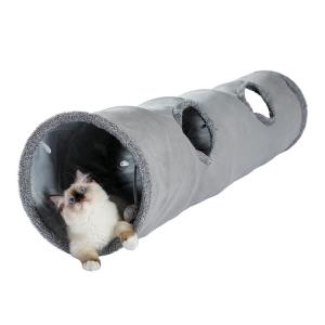 PAWZ Road 猫 トンネル とんねる おもちゃ 折りたたみ式 頑丈 ぽんぽん付きトンネル M グレー｜quvmall2