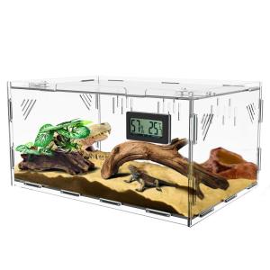 トカゲ ケージ 爬虫類 ケージ 爬虫類 飼育ケース 温度湿度計付き 爬虫類テラリウムタンク 昆虫飼育ケース 透明 通気ケージ 給餌箱 飼育容｜quvmall2
