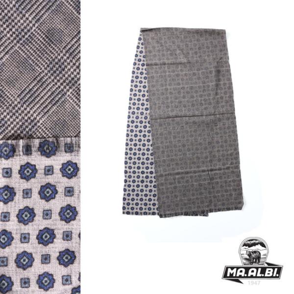 大きいサイズ ストール メンズ ウールマフラー MA.AL.BI.(マルビ) グレンチェック×小花柄...