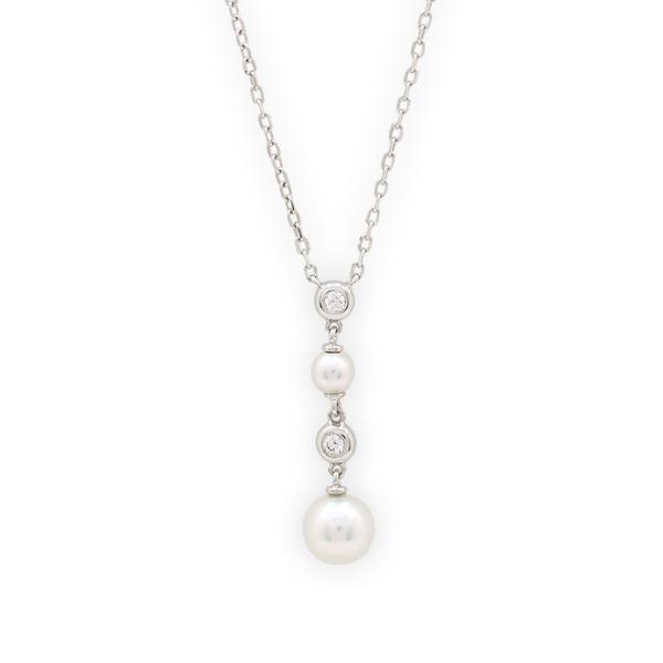 MIKIMOTO ミキモト ネックレス ペンダント 新品仕上げ済 K18WG パール ダイヤモンド ...
