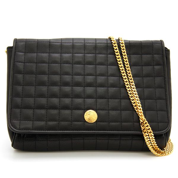 CELINE セリーヌ ショルダーバッグ ブラゾン キルティング レザー チェーンショルダー ブラッ...