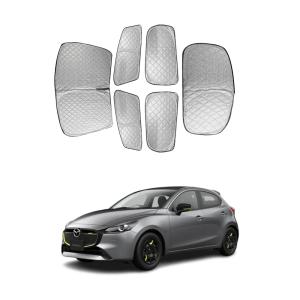 DE033 マツダ デミオ用 MAZDA2用 サンシェード 日よけ用 サンシェイド 断熱仕様 車中泊用 遮光仕様 吸盤不要 取付簡単 フルセット CATYA 6P｜r-high