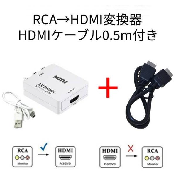 RCA→HDMI変換器+HDMI0.5m AVコンバーター 3色ケーブル ゲーム ビデオデッキ cv...