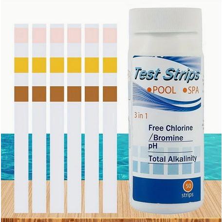 50個 3イン1 プール&amp;スパ テストストリップ PH 塩素 臭素 総アルカリ度 ボトルにカラーチャ...