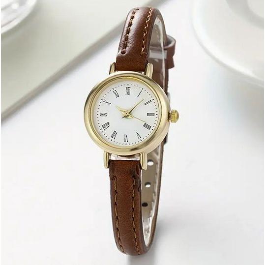 ヴィンテージ風 レディースクォーツ腕時計 ブラウン ラウンドアロイケース バンド シンプルなポインタ...