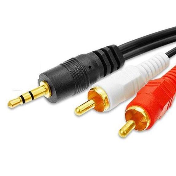 オーディオケーブル 2RCAピン(オス)- 3.5mmステレオミニ(オス) ブラック 金メッキ端子R...