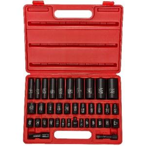 NEIKO 02443A 3/8" and 1/2" Drive Master Impact Socket Set | 38 Piece | Standard SAE (Inch) and Metric (mm) Sizes Below | Deep and Shallow Kit | Cr-V S｜r-store-re