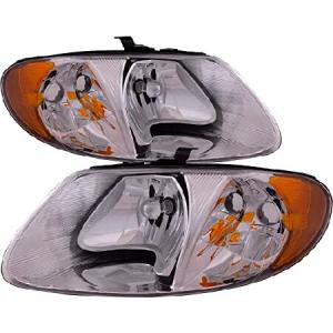 HEADLIGHTSDEPOT ヘッドライト クロムハウジング ハロゲン クライスラー ダッジ キャラバン グランドタウン ＆ カントリー 113 ホイールベース ボイジャー Pair｜r-store-re