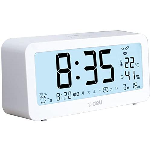 Deli 目覚まし時計 電波時計 メーカー2年 文字も大きくてみやすい 乾電池式 画面が明る 温度計...