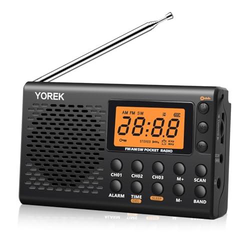 YOREK AM/FM/SW 高感度受信ポータブルラジオ 電池式 スリープ機能付きワイドFM対応小型...