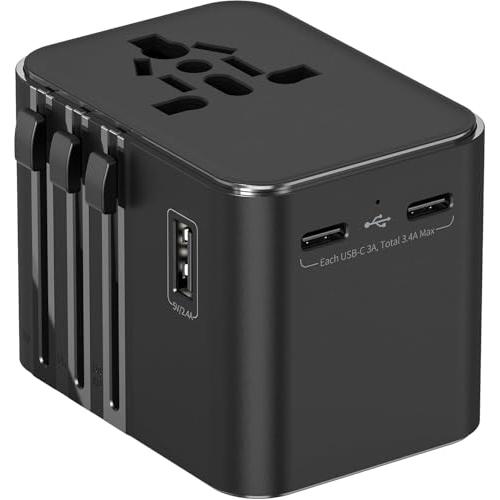 変換プラグ 海外2025最新変圧器 全世界対応 海外旅行用電源コンセ ントマルチ2つUSB-Cと1つ...