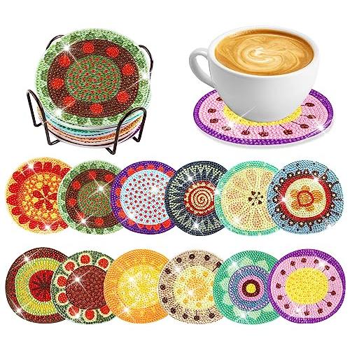 LUCKYBEE ダイヤモンドアート コースター キット DIY ダイヤモンドビーズ 5Dダイヤモン...