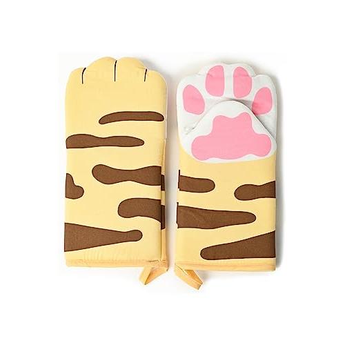 KASHIRI 鍋つかみ 2枚セット ミトン 耐熱 オーブンミトン 厚手 ネコ イエロー