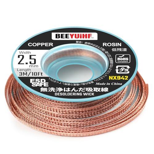 BEEYUIHF はんだ除去ウィックブレイド、2.5 mm 幅 3 メートルの長さ、フラックス、はん...