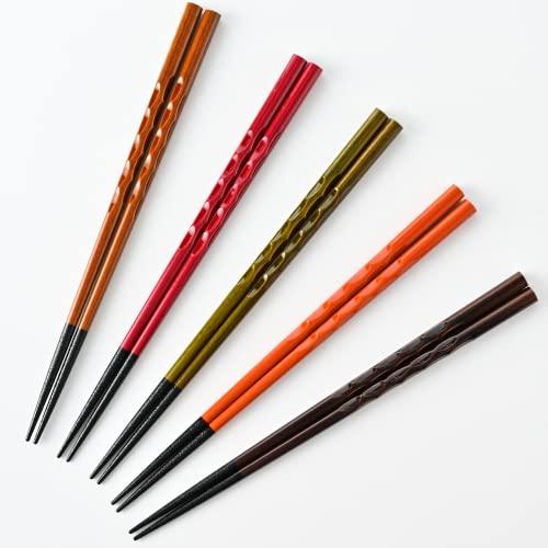 [福井県小浜 自社工場で製造]［お箸工場］食洗機対応 もちやすい木彫り箸 5膳セット / 箸 お箸 ...