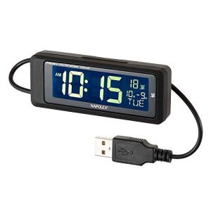 ナポレックス(Napolex) 車用電波時計 USB給電 ホワイトLEDバックライト 常時点灯 大型液晶採用 カレンダー表示機能 取付ステー付き