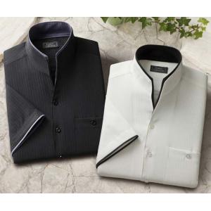 二重変化衿 ５分袖シャツ ２枚組 (ブラック・ホワイトの同サイズ２色組)｜r-style