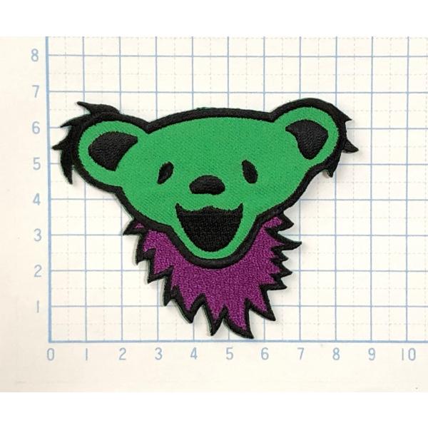 デッドベア フェイス くまさん 緑×紫 7cm×8.5cm 【動物(どうぶつ) ワッペン 刺繍 アイ...