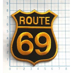 ROUTE69 黄色フチ×黒 変形型【のりもの その他 刺繍 アイロンワッペン】