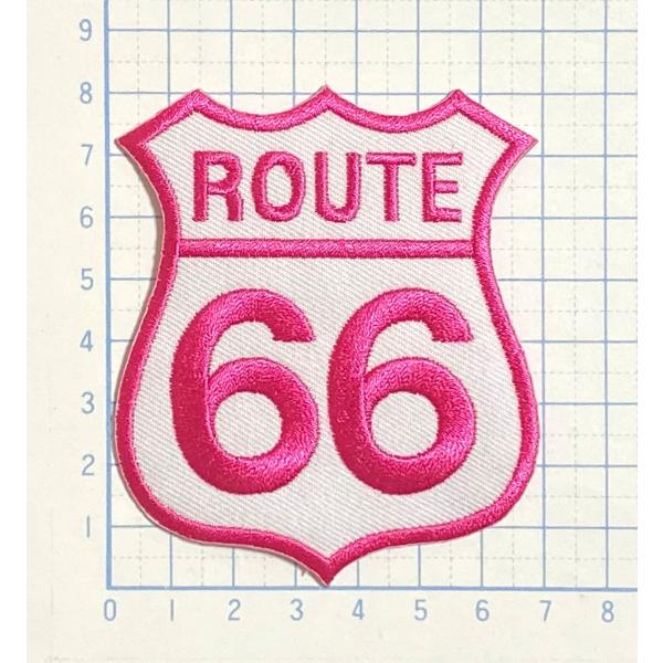 ROUTE66 ルート66 ピンク×ホワイト エンブレム型 変形型【のりもの その他 刺繍 アイロン...