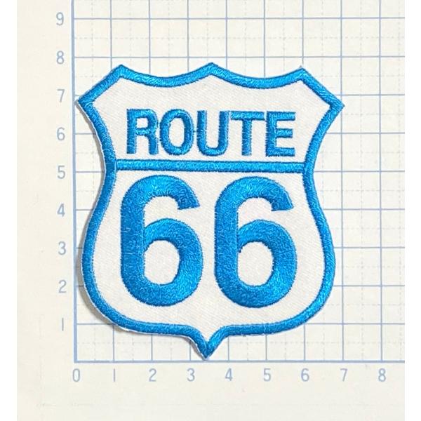ROUTE66 ルート66 ライトブルー×ホワイト エンブレム型 変形型【のりもの その他 刺繍 ア...
