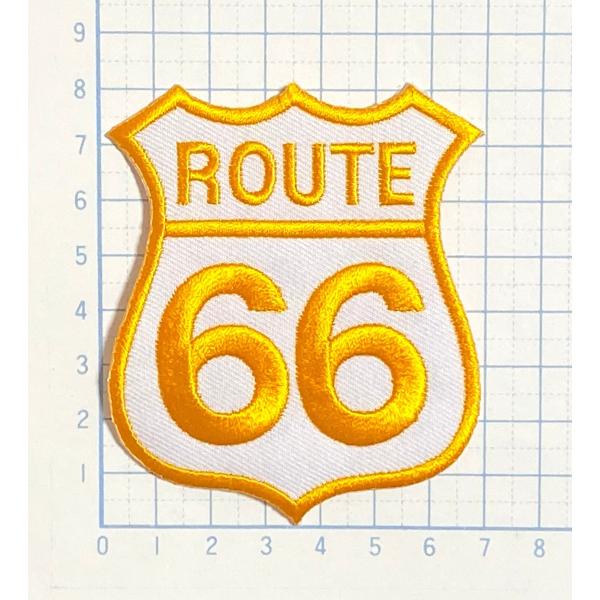 ROUTE66 ルート66 オレンジ×ホワイト エンブレム型 変形型【のりもの その他 刺繍 アイロ...