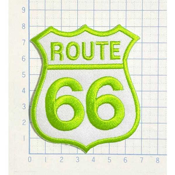 ROUTE66 ルート66 ライトグリーン×ホワイト エンブレム型 変形型【のりもの その他 刺繍 ...