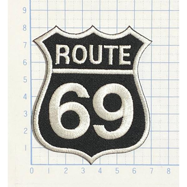 ROUTE66 ルート66 白×黒 エンブレム型 変形型【のりもの その他 刺繍 アイロンワッペン】
