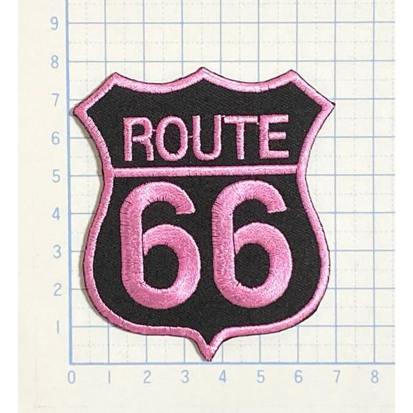 ROUTE66 ルート66 ピンク×黒 エンブレム型 変形型【のりもの その他 刺繍 アイロンワッペ...