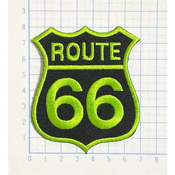 ROUTE66 ルート66 ライトグリーン×黒 エンブレム型 変形型【のりもの その他 刺繍 アイロ...
