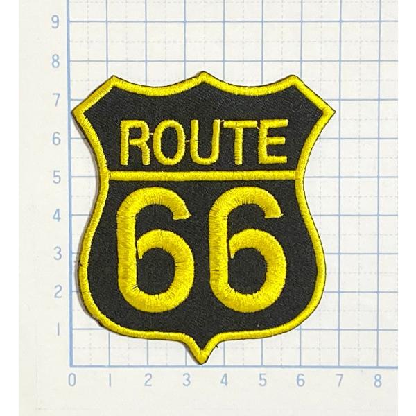 ROUTE66 ルート66 ライトイエロー×黒 エンブレム型 変形型【のりもの その他 刺繍 アイロ...