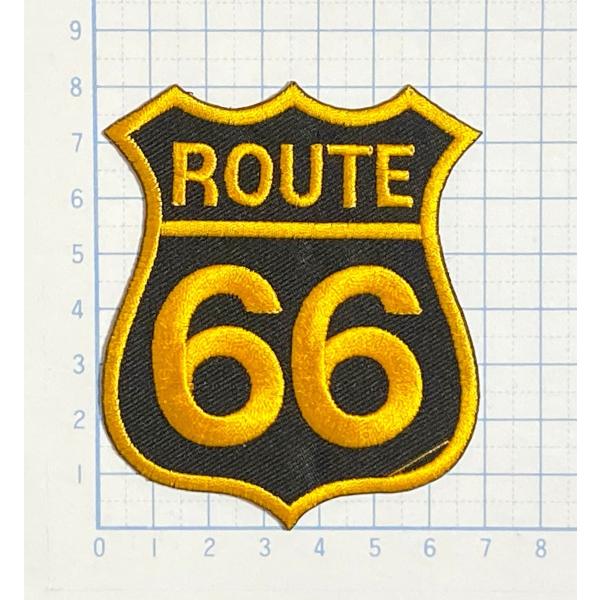 ROUTE66 ルート66 イエロー×黒 エンブレム型 変形型【のりもの その他 刺繍 アイロンワッ...