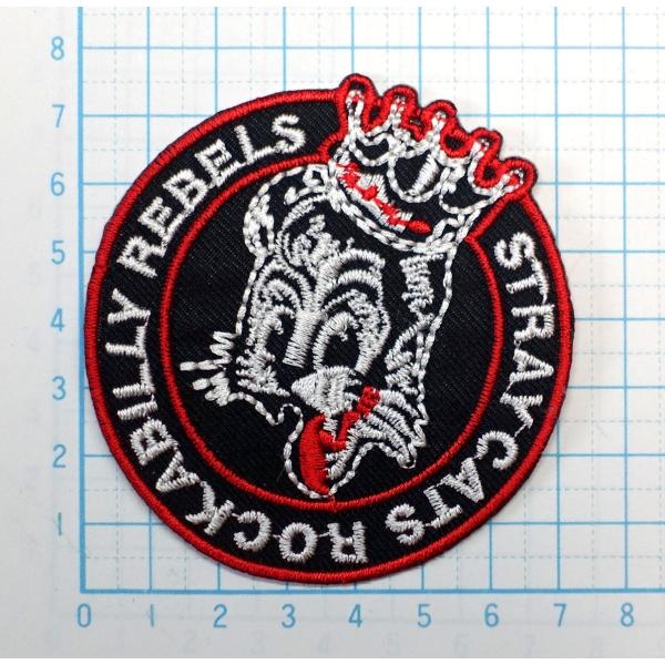 ストレイキャッツ ロカビリー ロゴ マーク(丸型 円型)【ロック ワッペン 刺繍 アイロンワッペン】