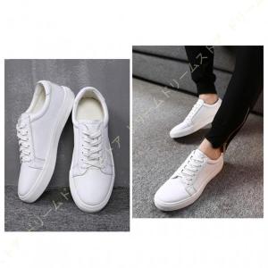 本革 スニーカー メンズ 黒 レザー レースアッ...の商品画像