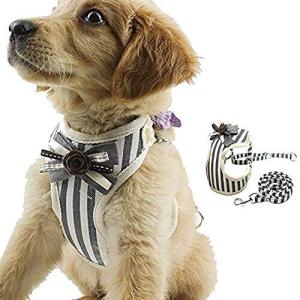 AeeYui ハーネス＆リードセット 3-6kg 小型犬 猫 ハーネス 胸あて式 格子柄 通気 ソフト 調節可能 おしゃれ 首輪