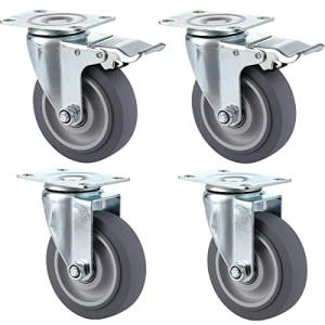 sumunior 4寸ゴムキャスター 車輪90kg耐荷重 360度回転 ミュートキャスター 輪直径Φ100mm TPRゴム車輪 ブレーキ付き