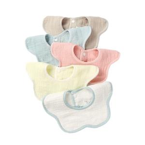 ベビー ビブ スタイ よだれかけ 綿100% 360° 5枚セット 無地 赤ちゃん エプロン 食事用 花びら型