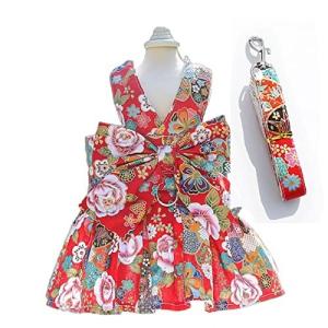 Botocoo 犬の服 可愛いハーネス リード セット華やかお祭り着物デザインドッグウエアハーネス一体型猫 服 小型